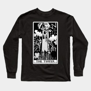 XVI. The Tower Tarot Card | Black and white Long Sleeve T-Shirt